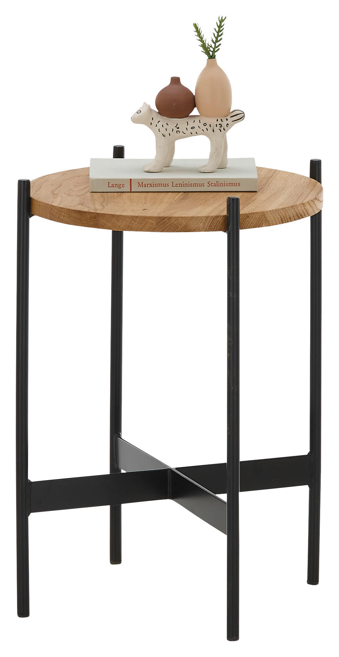 COUCHTISCH Eiche massiv 41/41/54 cm rund Schwarz, Eichefarben  - Eichefarben/Schwarz, Natur, Holz/Metall (41/41/54cm) - SetOne by Musterring