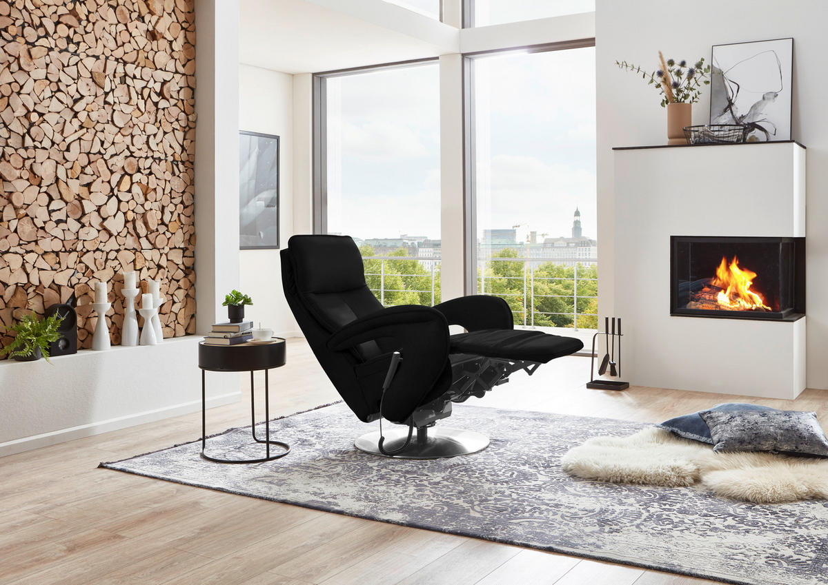 RELAXSESSEL in Leder Schwarz  - Chromfarben/Schwarz, Design, Leder/Metall (77/110/87cm) - Valdera