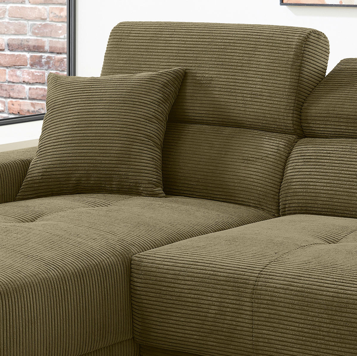ECKSOFA Cord Olivgrün  - Schwarz/Olivgrün, Basics, Textil/Metall (183/250cm) - Livetastic