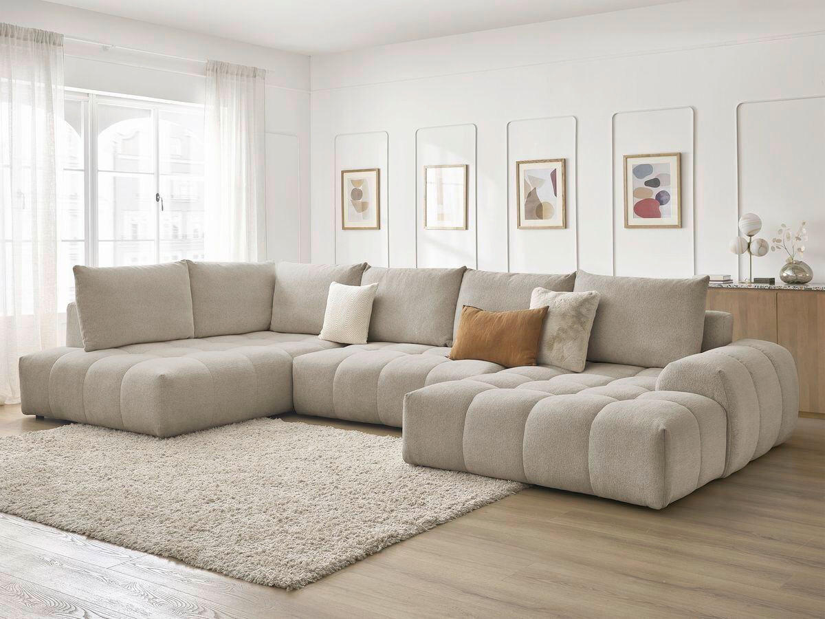 ECKSCHLAFSOFA EVEREST  mit Rücken echt, Armteil links, Armteil rechts Flachgewebe Taupe  - Taupe/Schwarz, MODERN, Kunststoff/Textil (212/423/198cm)