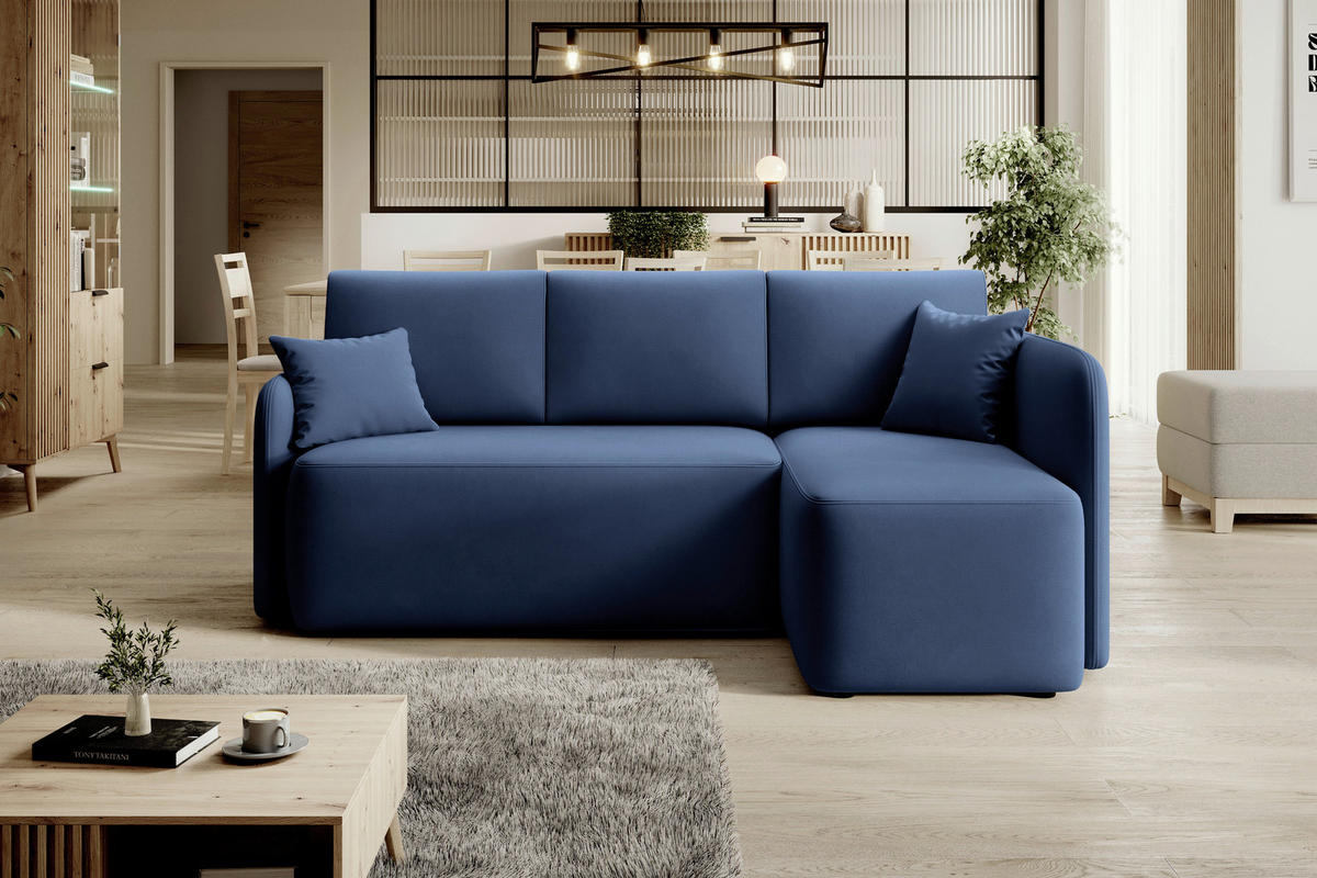 ECKSOFA  in Plüsch Blau  206/150 cm  - Blau/Schwarz, Design, Kunststoff/Textil (206/150cm) - P & B