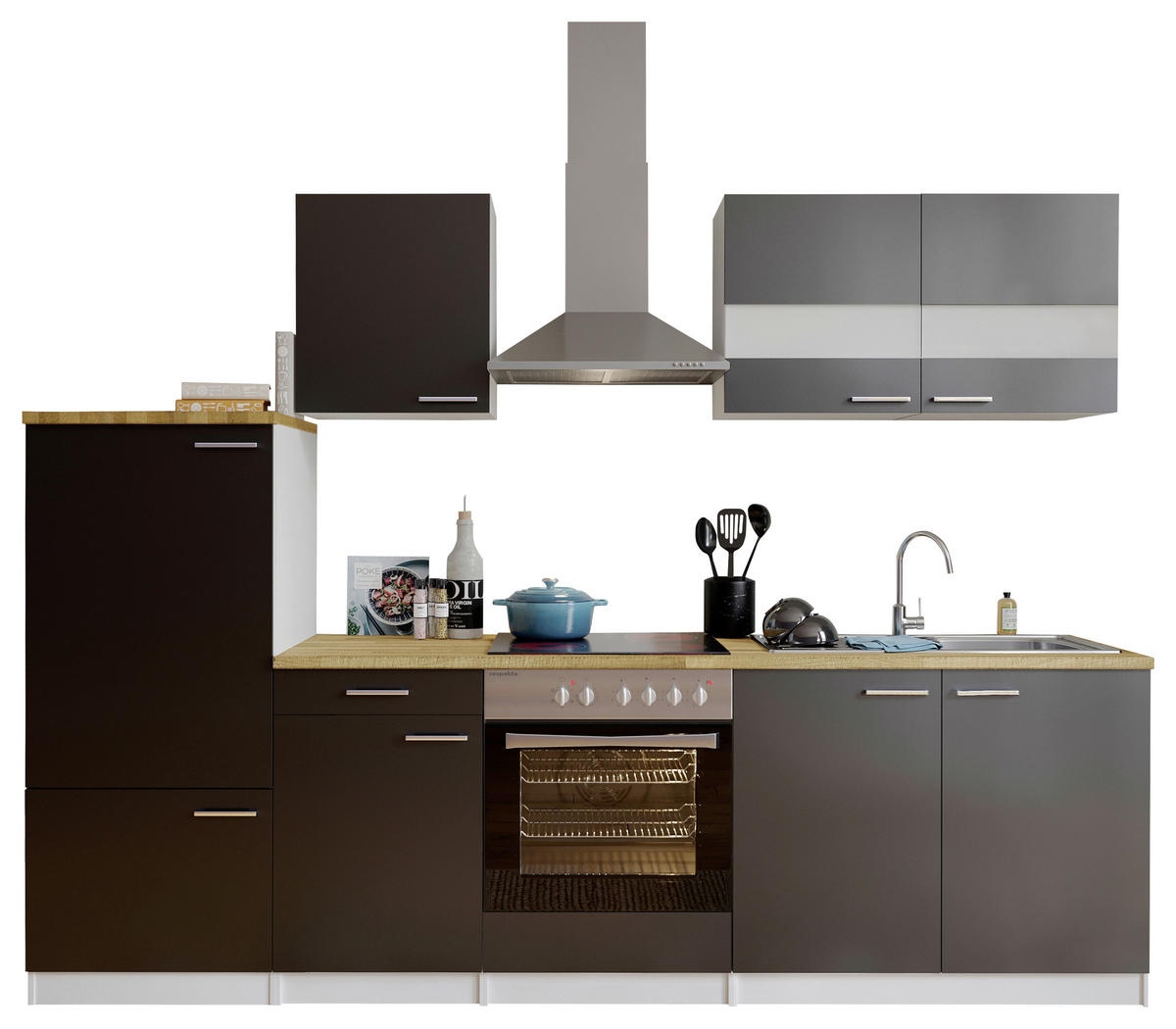 MODULKÖK UTAN VITVAROR 270/200/60 cm   i grå, vit  - stålfärgad/vit, Basics, metall/trämaterial (270/200/60cm) - Respekta