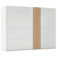 SCHWEBETÜRENSCHRANK in Weiß, Eichefarben  - Eichefarben/Weiß, Design, Glas/Holzwerkstoff (301/223/68cm) - Novel