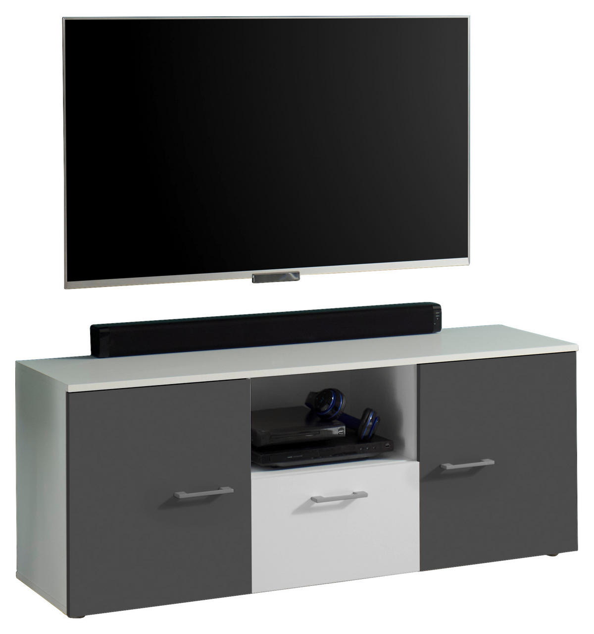 KOMODA POD TELEVIZI  - bílá/barvy grafitu, Moderní, kompozitní dřevo/plast (135/54/37cm) - Carryhome