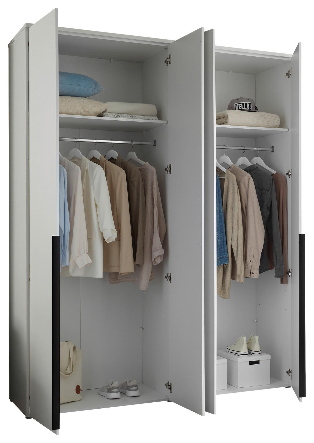 DREHTÜRENSCHRANK 180/225/52 cm 4-türig Weiß  - Schwarz/Weiß, MODERN, Holzwerkstoff/Kunststoff (180/225/52cm) - MID.YOU