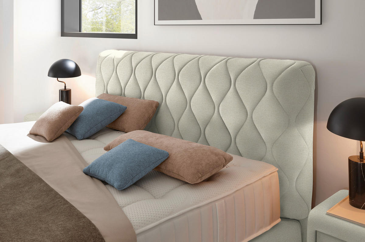 BOXSPRINGBETT 180/200 cm  in Elfenbein  - Elfenbein/Schwarz, Design, Kunststoff/Textil (180/200cm) - Johann Jakob