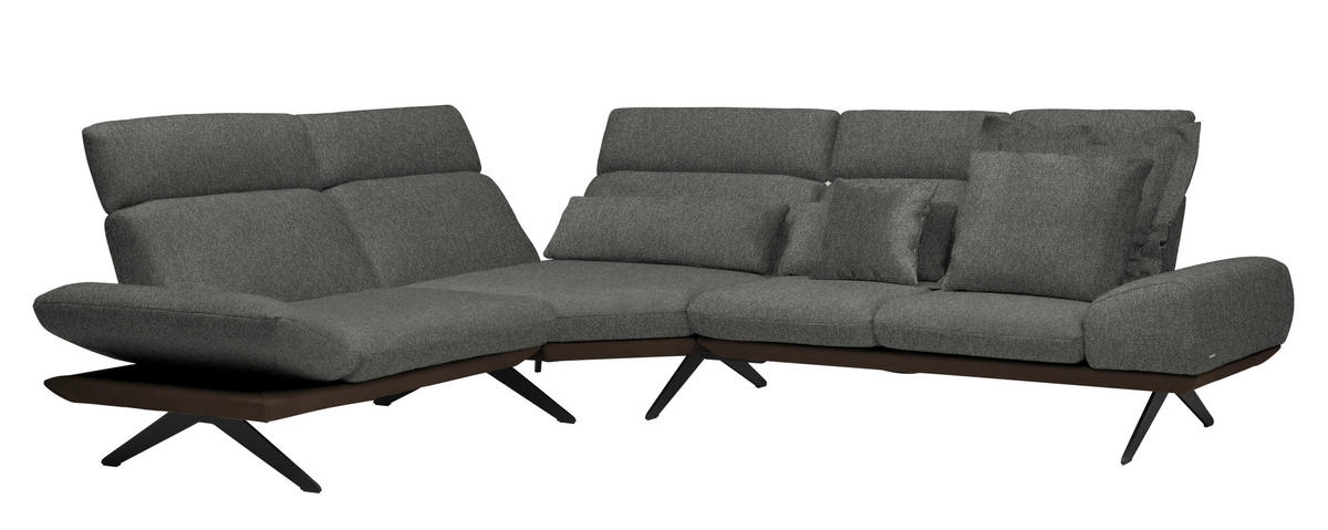 ECKSOFA Chenille, Flachgewebe Braun, Graubraun  - Graubraun/Schwarz, Design, Textil/Metall (239/270cm) - Koinor