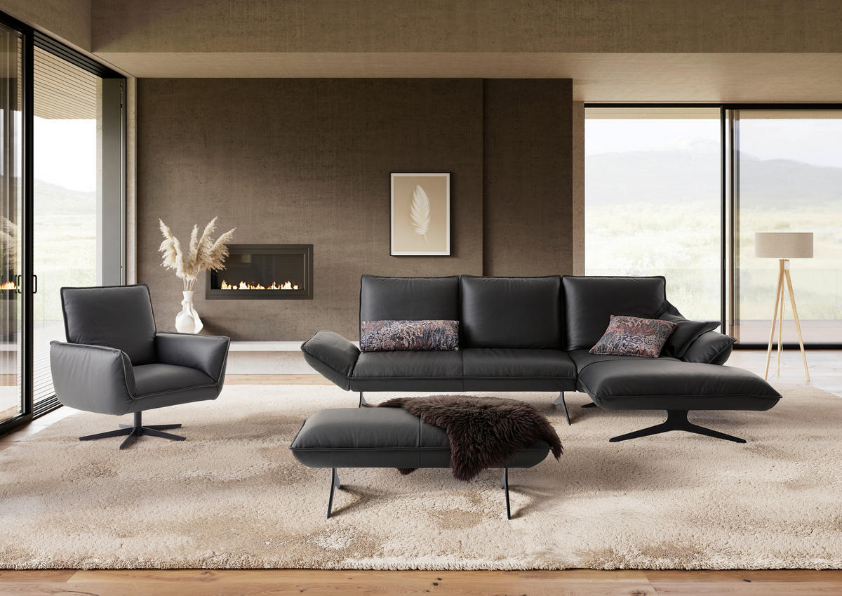 ECKSOFA  in Echtleder Anthrazit  275/167 cm  - Anthrazit/Schwarz, Design, Leder/Metall (275/167cm) - Koinor