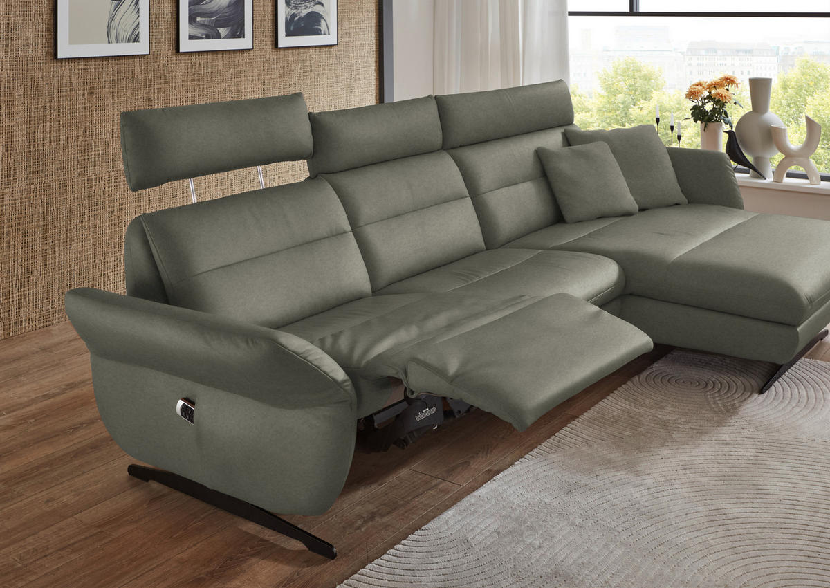 ECKSOFA in Echtleder Grau  - Schwarz/Grau, Design, Leder/Metall (300/157cm) - Dieter Knoll