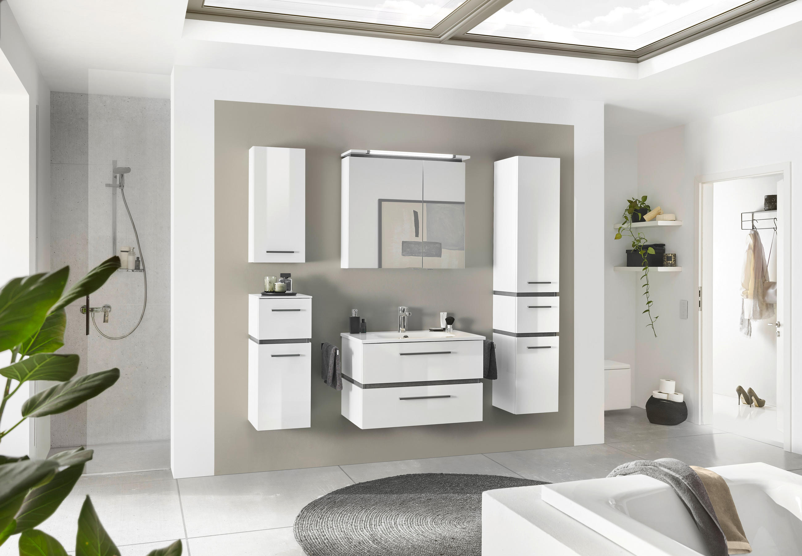 BADEZIMMER 3-teilig  in 81 cm  - Weiß/Grau, Design, Glas/Holzwerkstoff (81cm) - Musterring