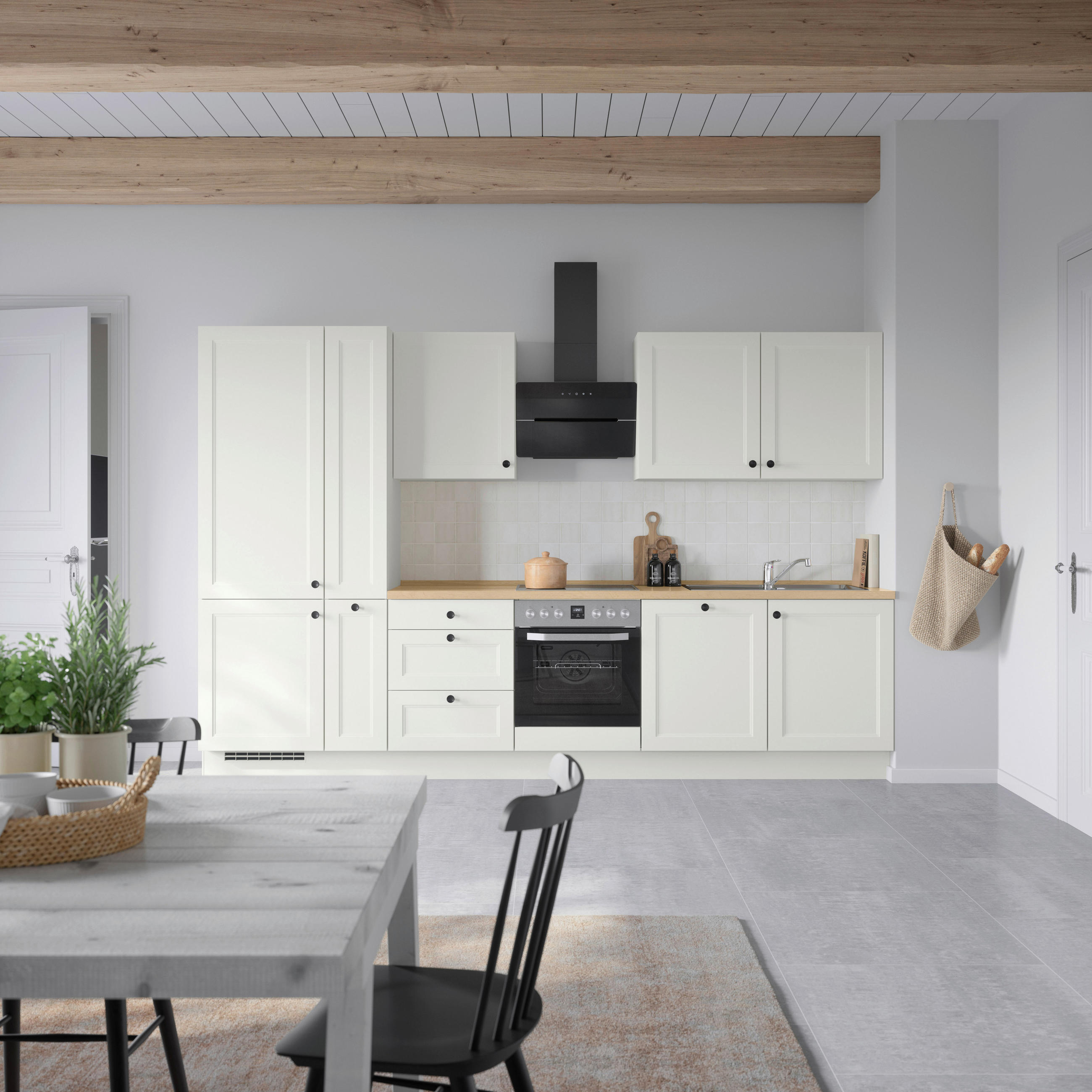 KÜCHENBLOCK 330 cm   in Weiß, Eichefarben  - Eichefarben/Schwarz, MODERN, Holzwerkstoff/Metall (330cm) - Nobilia