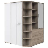 BEGEHBARER ECKSCHRANK Weiß, Eiche San Remo 124/199/148 cm  - Alufarben/Weiß, KONVENTIONELL, Holzwerkstoff/Kunststoff (124/199/148cm) - Boxxx