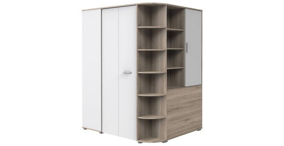 BEGEHBARER ECKSCHRANK Weiß, Eiche San Remo 124/199/148 cm - Alufarben/Weiß, KONVENTIONELL, Holzwerkstoff/Kunststoff (124/199/148cm) - Carryhome