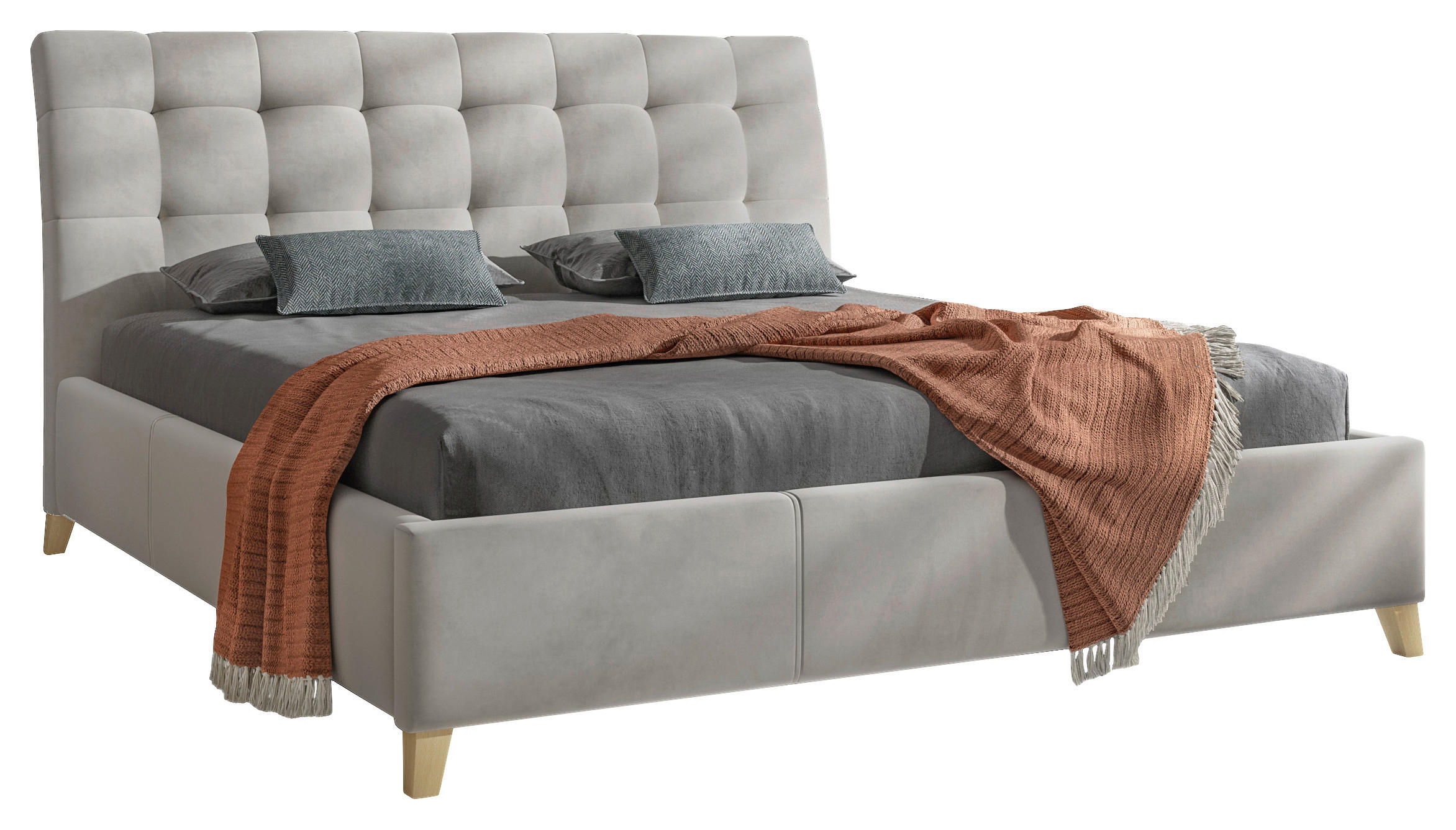 OBLAZINJENA POSTELJA 140 cm   x 200 cm  , tekstil, leseni material bež  - barve hrasta/bež, Konvencionalno, kovina/tekstil (140/200cm) - Hom`in