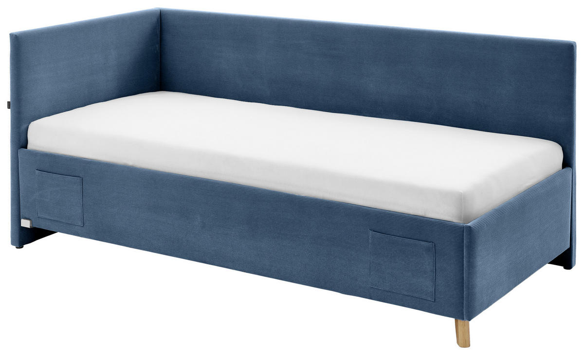 POLSTERLIEGE in Cord Blau  - Blau/Eichefarben, Konventionell, Holz/Textil (90/200cm) - Stylife