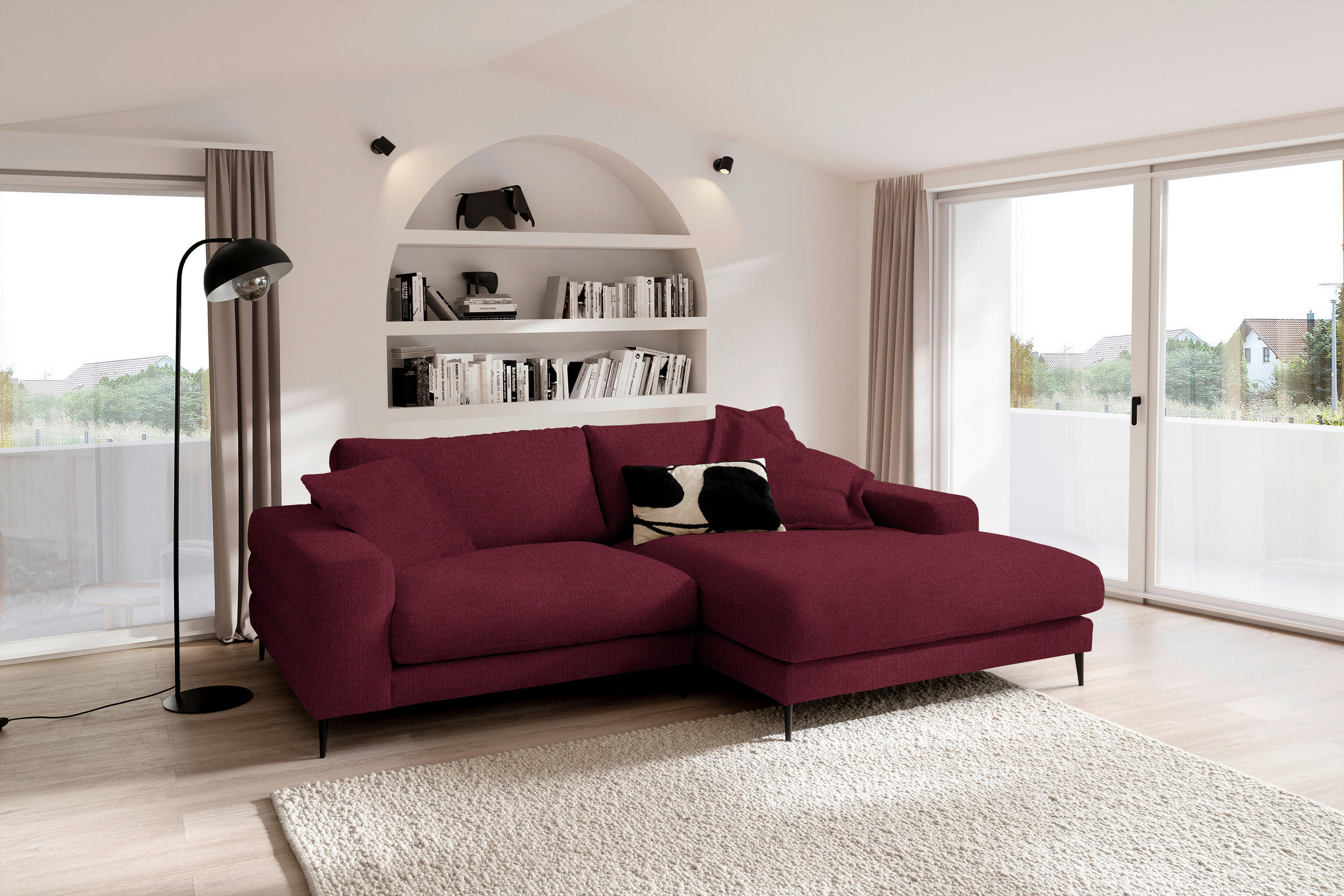 ECKSOFA in Flachgewebe Rot  - Rot/Schwarz, Design, Textil/Metall (253/177cm) - Dieter Knoll