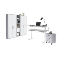 BÜRO erweiterbar, abschließbar Grau, Weiß - Weiß/Grau, MODERN, Holzwerkstoff/Metall - MID.YOU