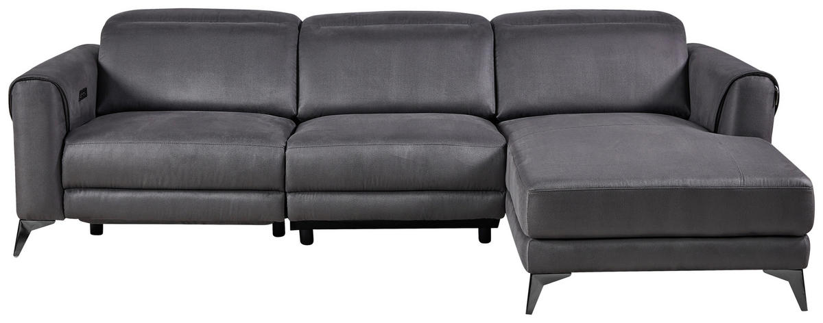 ECKSOFA Grau Mikrofaser  - Schwarz/Grau, Design, Textil/Metall (273/169cm) - Livetastic