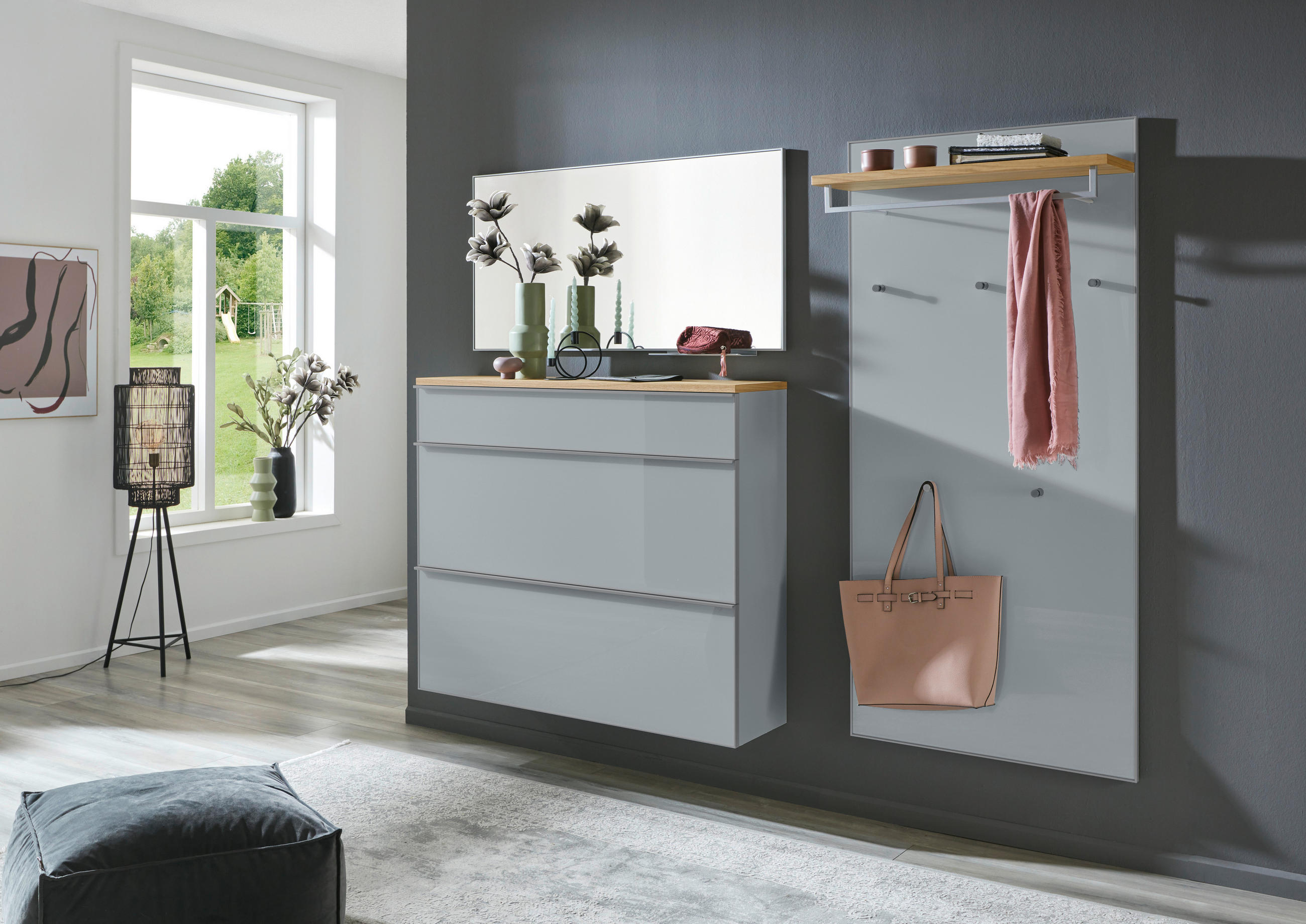 GARDEROBE 4-teilig  in 220/195/40 cm  - Alufarben/Grau, Design, Glas/Holz (220/195/40cm)