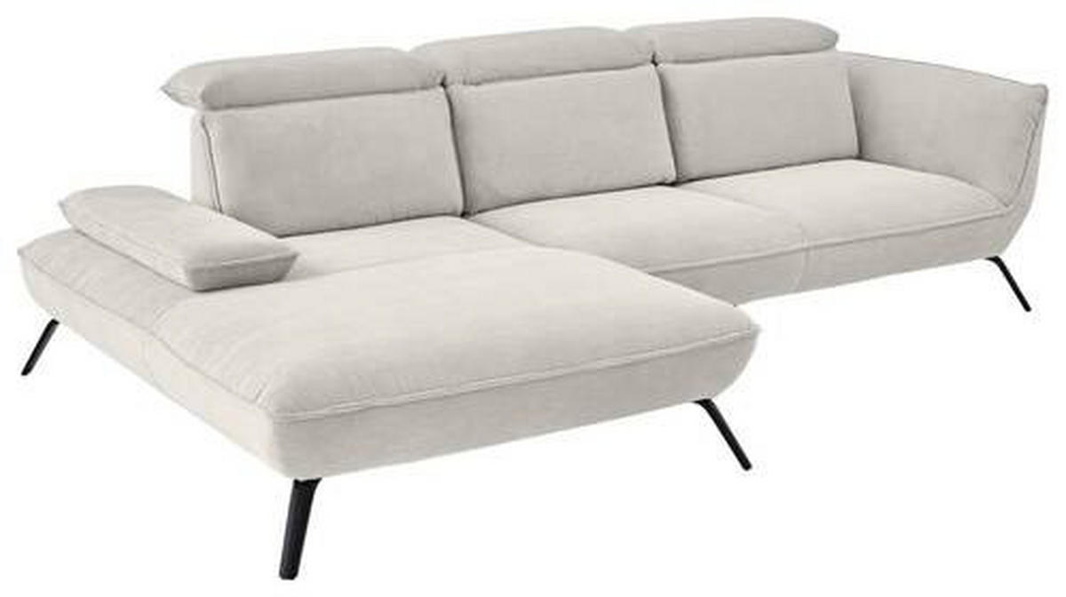 ECKSOFA in Cord Creme  - Creme/Schwarz, Design, Textil/Metall (202/301cm) - Moderano