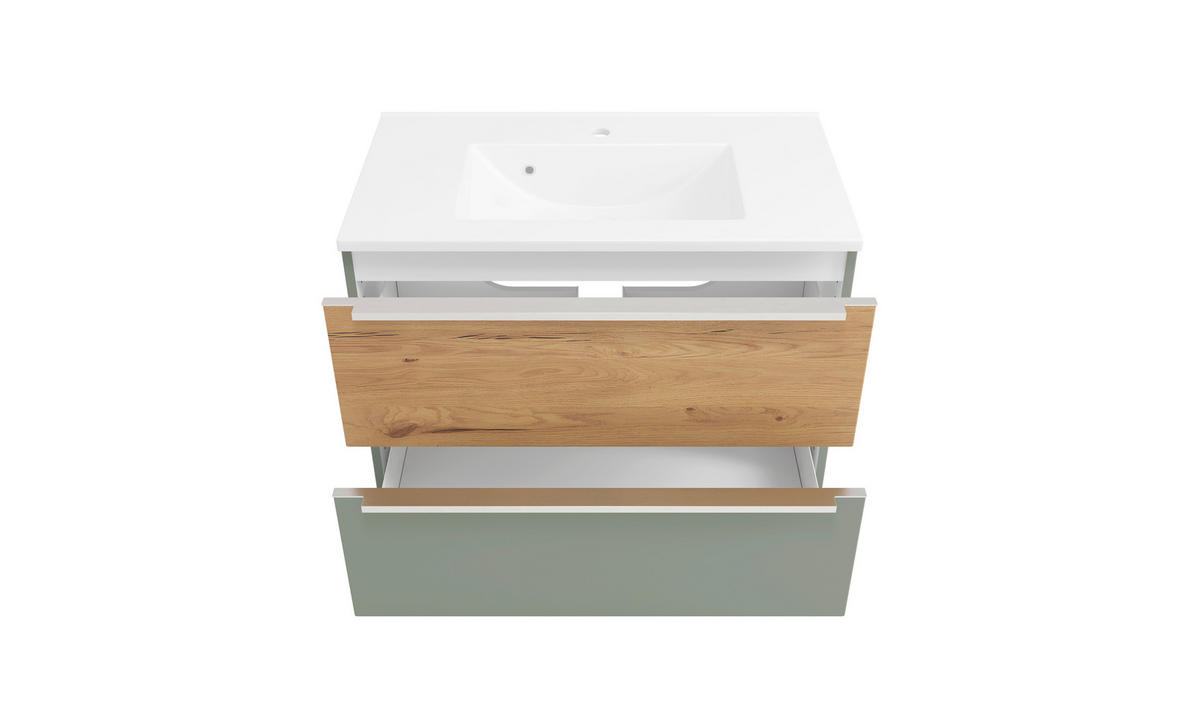 BADEZIMMER 2-teilig  in 80 cm  - Schilfgrün/Wildeiche, Trend, Glas/Holzwerkstoff (80cm) - Held