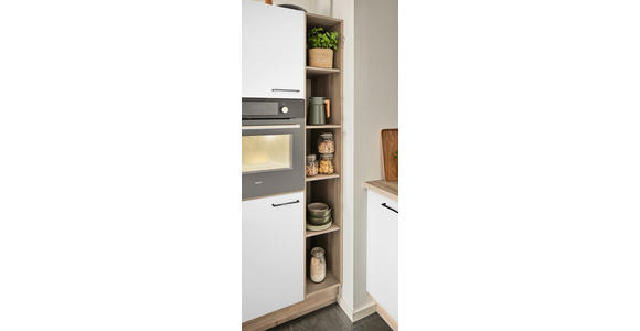 ECKKÜCHE in Weiß, Tannenholzfarben - Tannenholzfarben/Schwarz, Design, Holzwerkstoff/Metall (150/280/121,6cm) - Xora