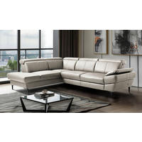 ECKSOFA  in Lederlook Echtleder Platinfarben  - Platinfarben/Schwarz, Design, Leder/Textil (211/264cm) - Livetastic