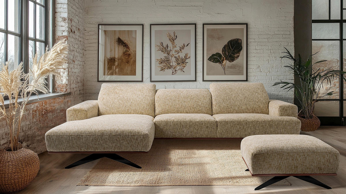 ECKSOFA PORTLAND Hellbraun Struktur Kopfteilverstellung  - Hellbraun/Dunkelbraun, Design, Holz/Textil (187/295cm) - Livetastic