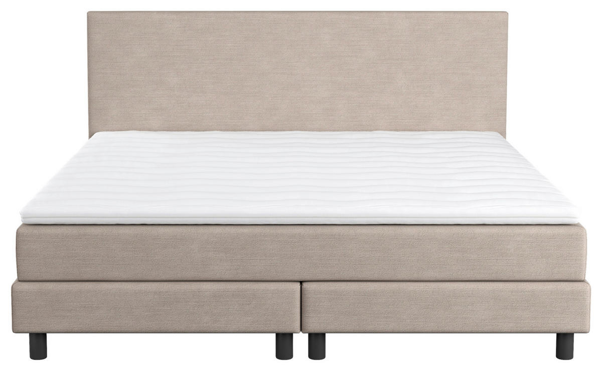 BOXBETT 160/200 cm,  in Beige, Matratze, Topper, H3 = fest  - Beige/Schwarz, MODERN, Holzwerkstoff/Textil (160/200cm) - MID.YOU
