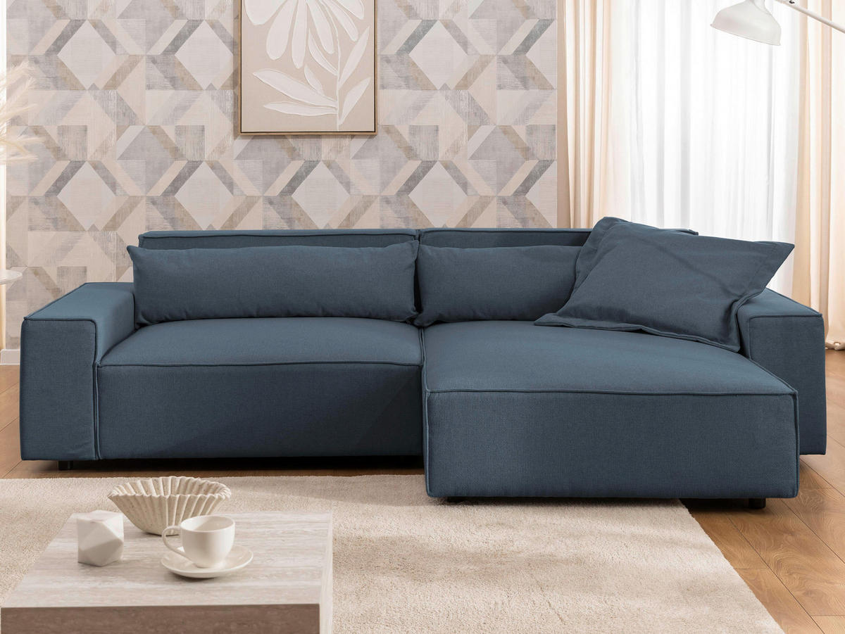 ECKSOFA Curduroy in Webstoff Blau Rückenkissen  251/142 cm  - Blau/Schwarz, Design, Kunststoff/Textil (251/142cm) - P & B