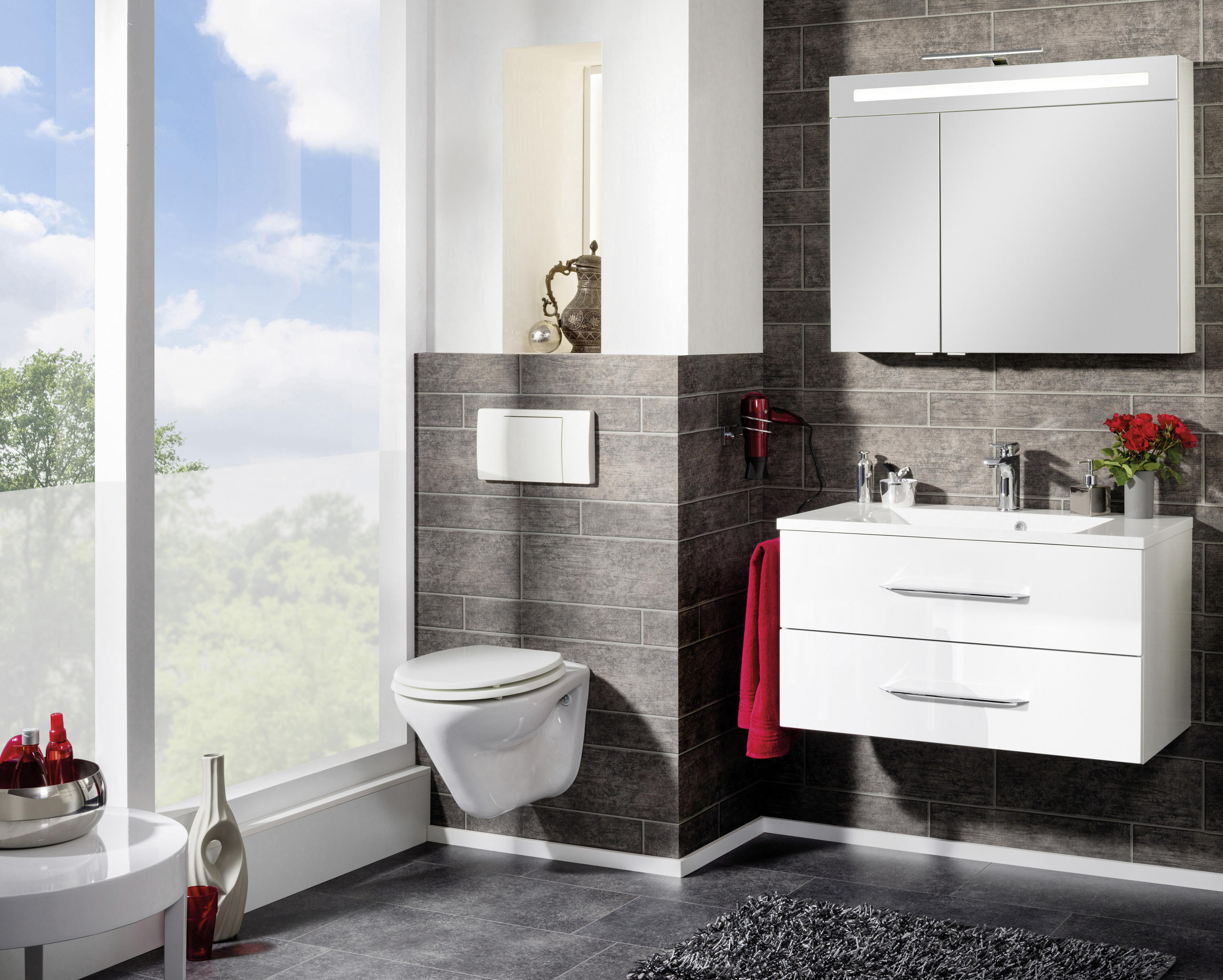 WASCHTISCHKOMBI 90 cm  - Alufarben/Weiß, MODERN, Holzwerkstoff/Kunststoff (90cm) - MID.YOU