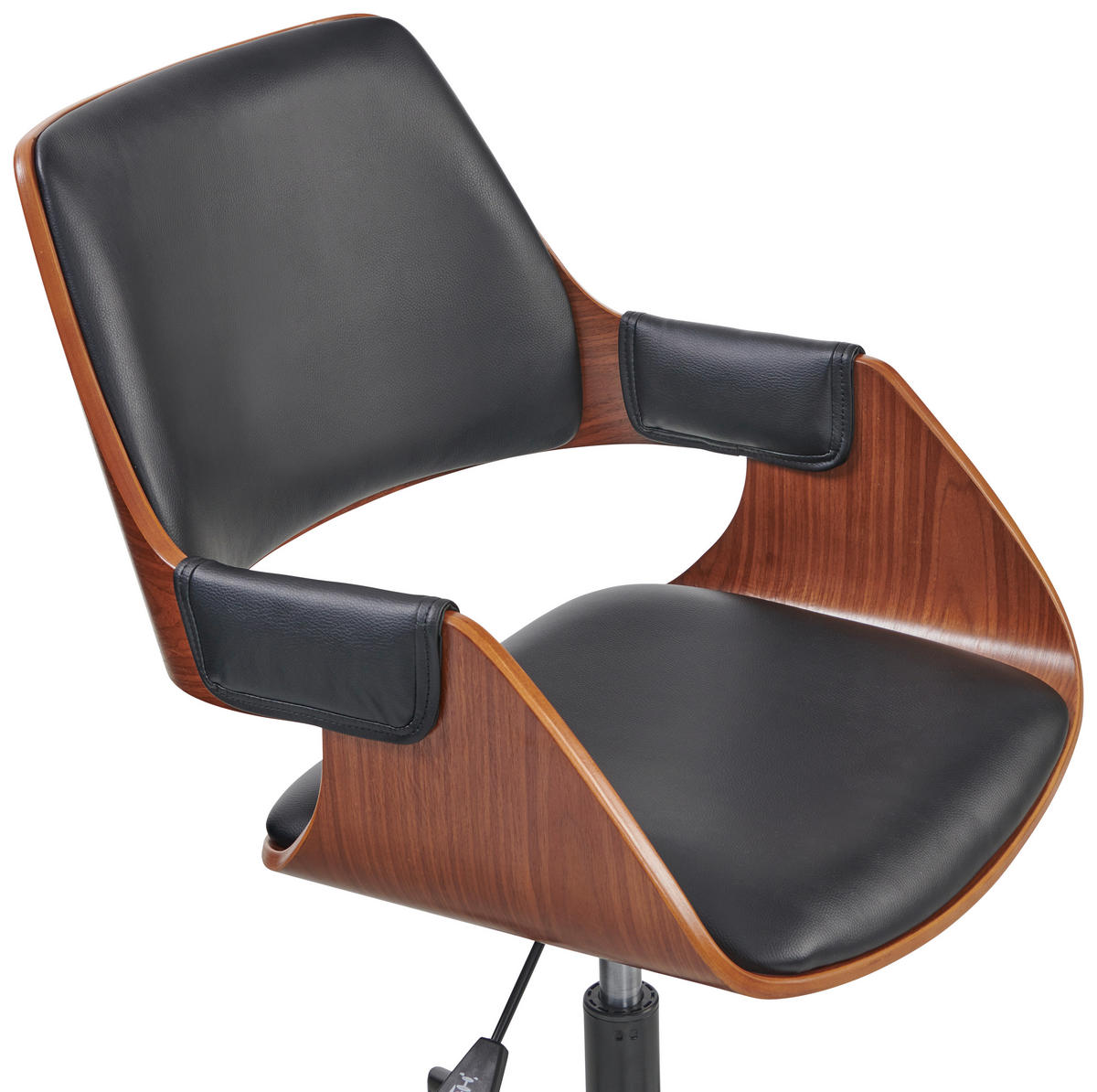 DREHSTUHL Lederlook Schwarz, Walnussfarben  - Walnussfarben/Schwarz, MODERN, Holz/Kunststoff (54/81-91/59cm) - Livetastic