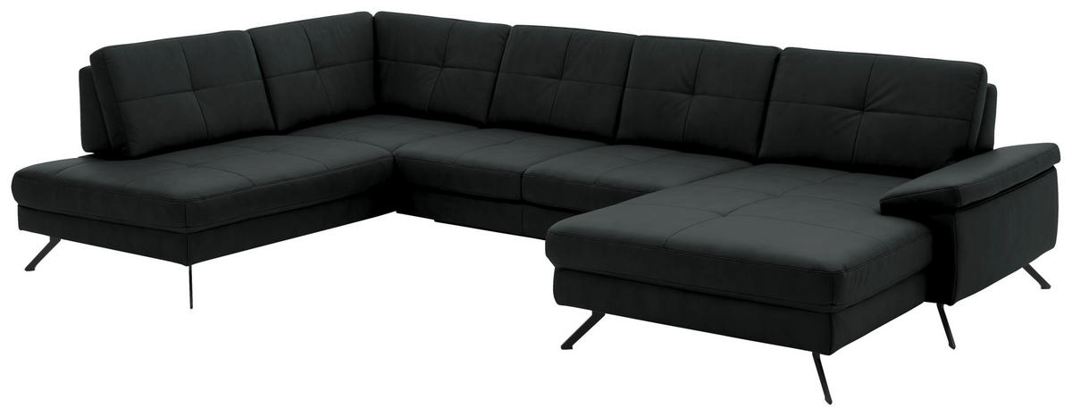 SOFFA i läderimitation, mikrofiber antracit  - svart/antracit, Design, metall/textil (220/345cm) - Beldomo System