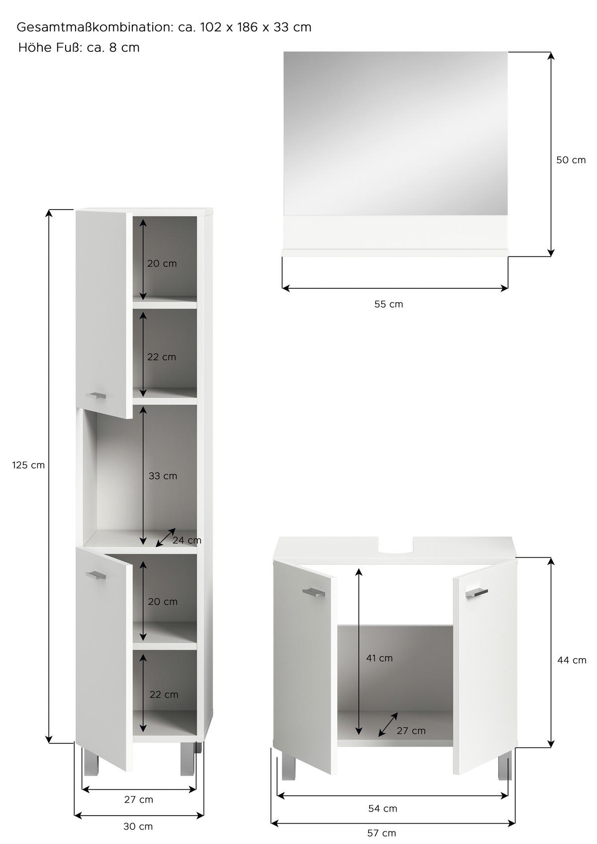KOUPELNA bílá  - bílá/barvy stříbra, Moderní, kompozitní dřevo/plast (87cm) - MID.YOU