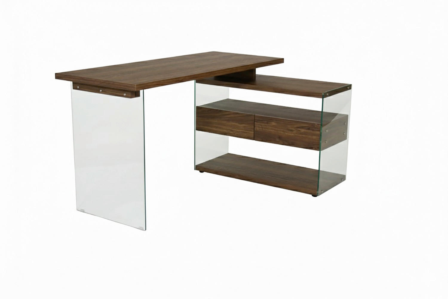 ECKSCHREIBTISCH 145/100/76 cm Walnussfarben Stauraum, seitenverkehrt montierbar  - Eichefarben/Walnussfarben, Design, Glas/Holzwerkstoff (145/100/76cm) - MID.YOU