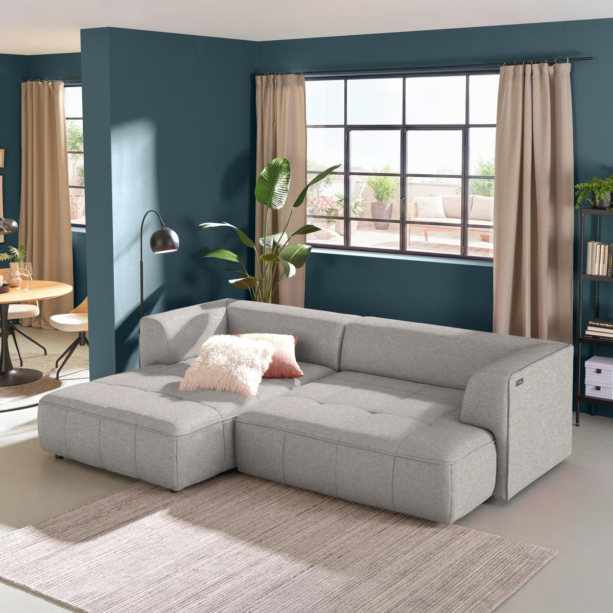 ECKSOFA Webstoff Greige  - Greige/Schwarz, Design, Kunststoff/Textil (188/288cm) - Welnova