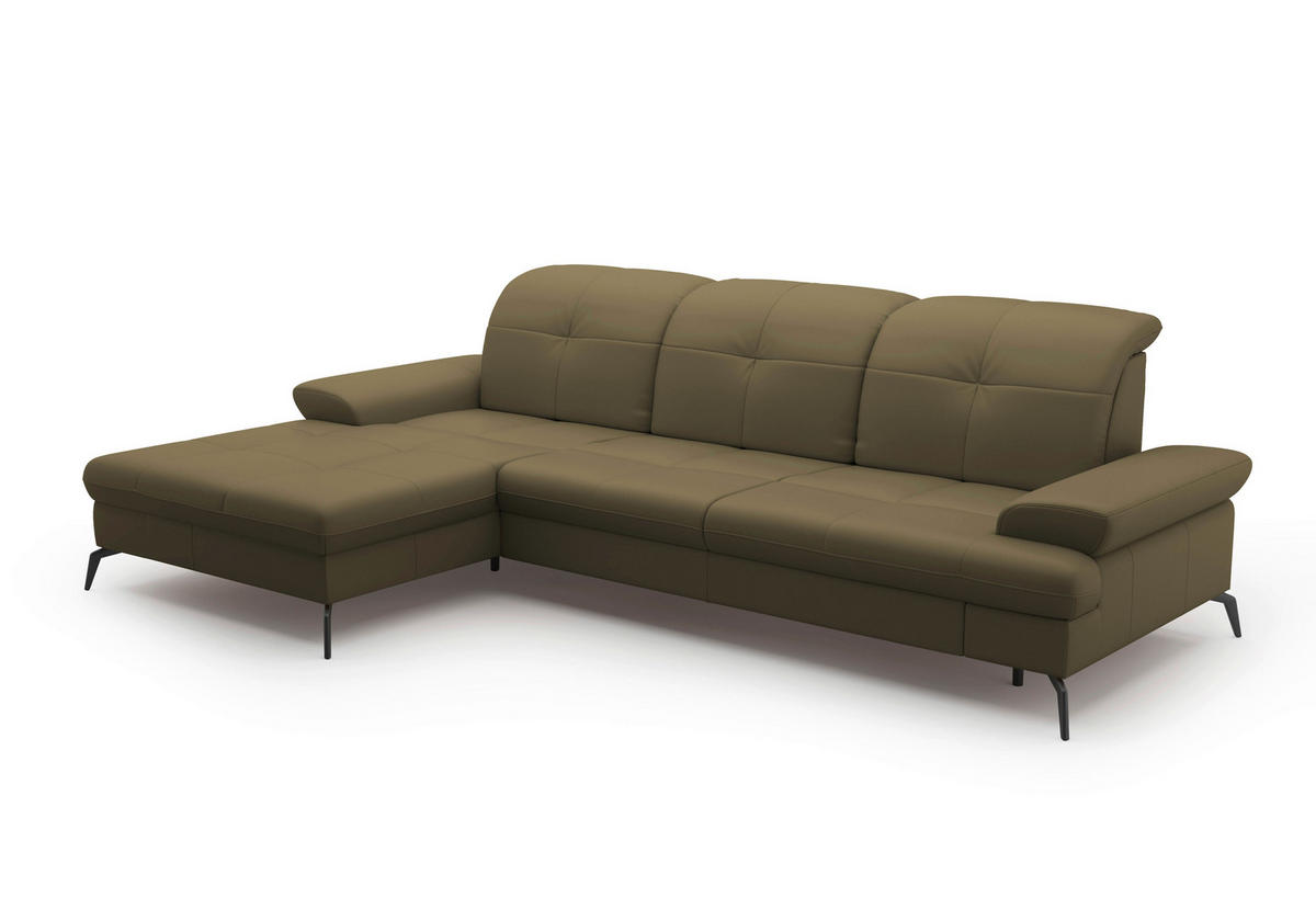 Freisteller von Sit & More ECKSOFA Olivgrün Kombination Echtleder/Stoff Vliesstoff.