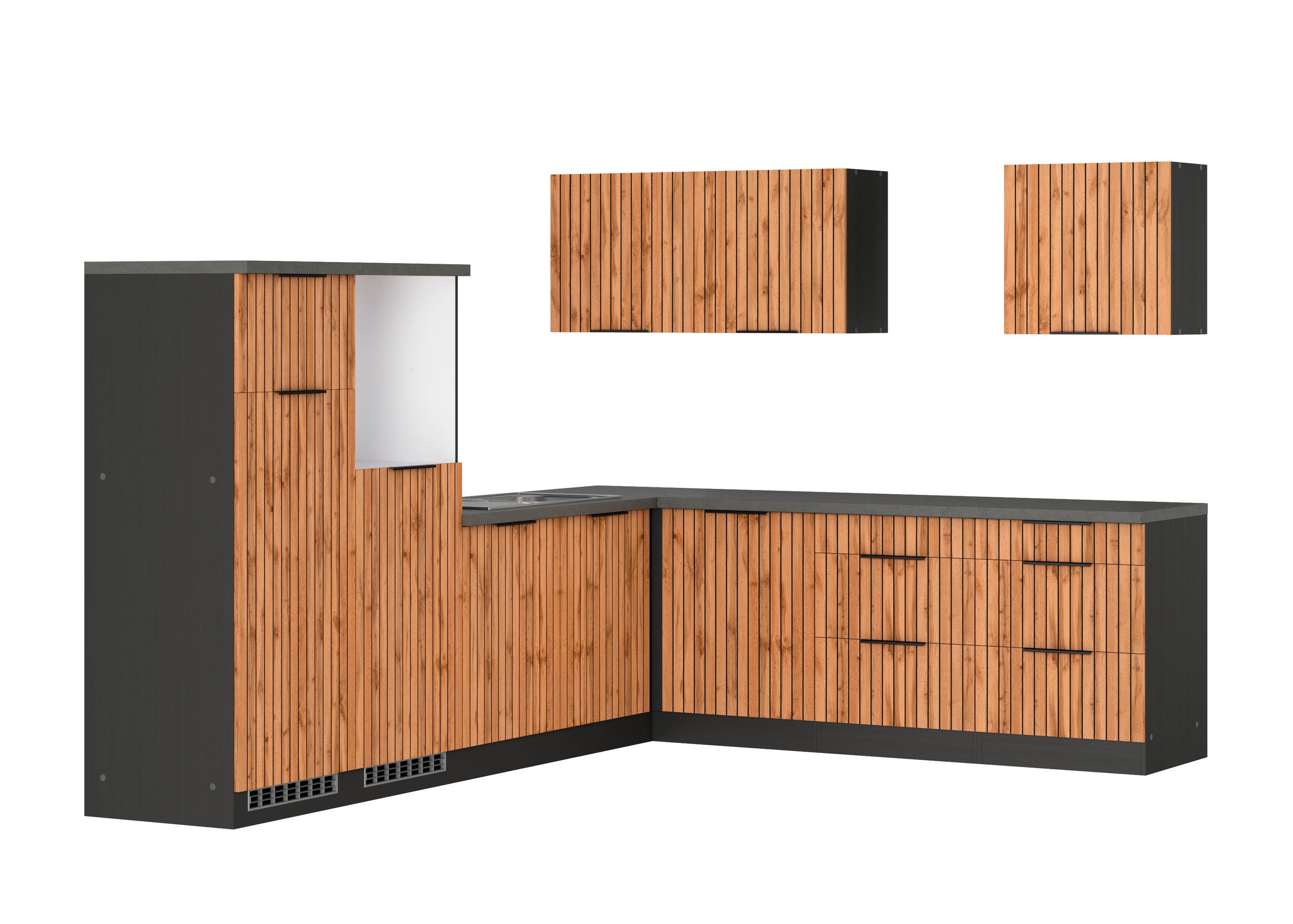 ECKKÜCHE 300/240 cm  in Graphitfarben, Eiche Wotan  - Schieferfarben/Eiche Wotan, Basics, Holzwerkstoff/Metall (300/240cm) - Held