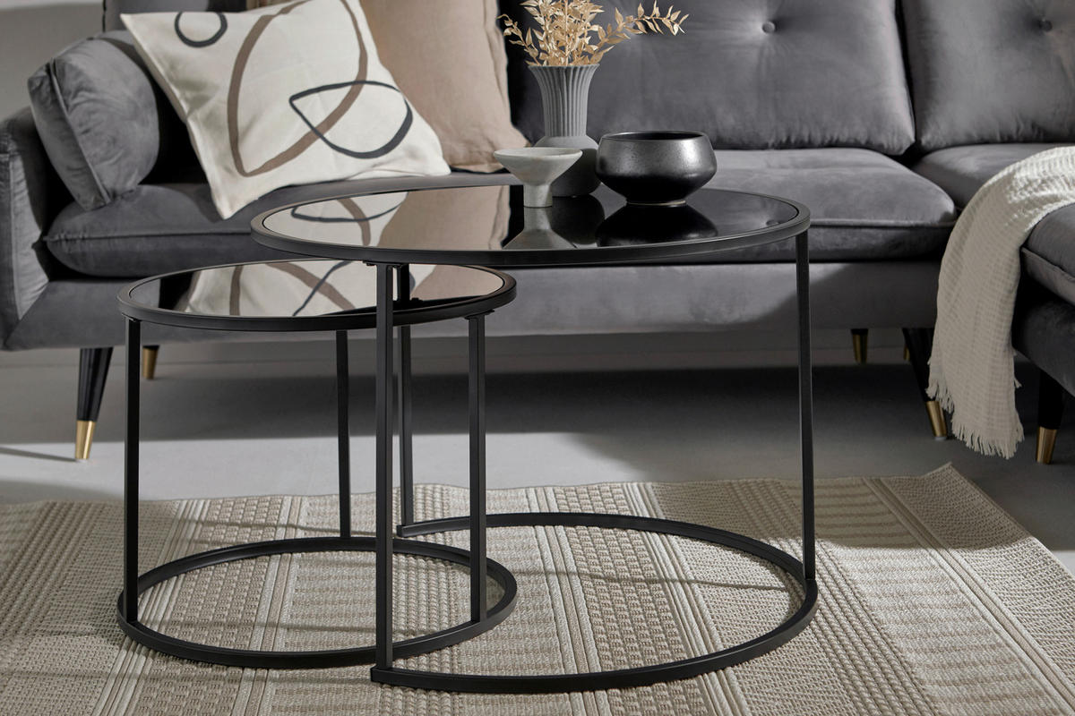 SATZTISCH rund Schwarz  - Schwarz, KONVENTIONELL, Glas/Metall (73,4/73,4/50cm) - Livetastic