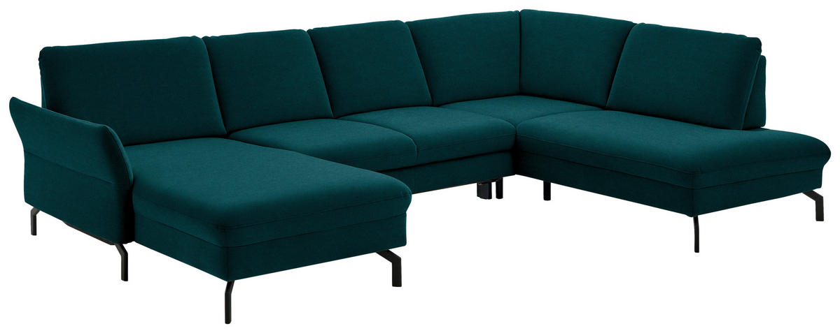 WOHNLANDSCHAFT in Velours Petrol  - Petrol/Schwarz, Design, Textil/Metall (179/335/220cm) - Beldomo System