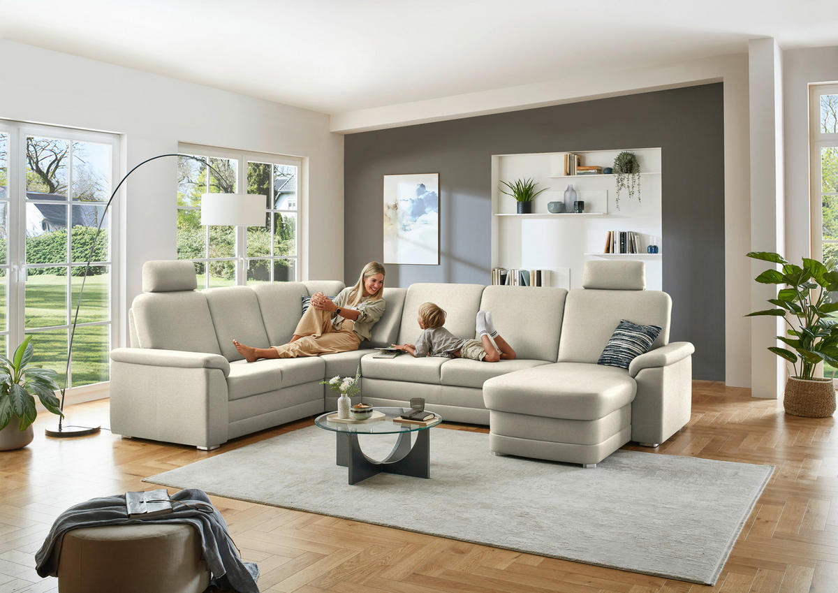 WOHNLANDSCHAFT  in Chenille Silberfarben  - Silberfarben/Alufarben, KONVENTIONELL, Holz/Textil (235/329/160cm) - Beldomo Comfort