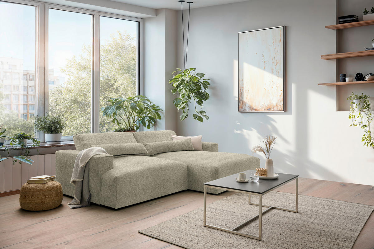 ECKSOFA Chenille Beige  - Beige/Schwarz, Design, Kunststoff/Textil (267/187cm) - Stylife