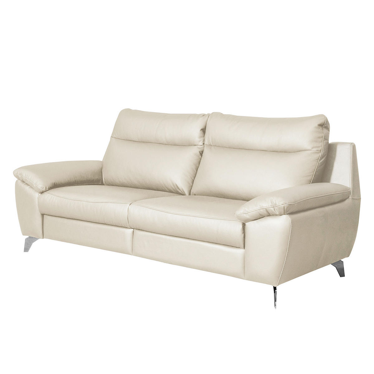 2,5-SITZER 216/95/96 cm PERLE in Echtleder Creme   - Chromfarben/Creme, Design, Leder/Metall (216/95/96cm) - Livetastic