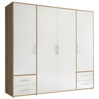 DREHTÜRENSCHRANK in Weiss, Sonoma Eiche  - Weiss/Alufarben, Modern, Holzwerkstoff/Kunststoff (206/195/60cm) - MID.YOU