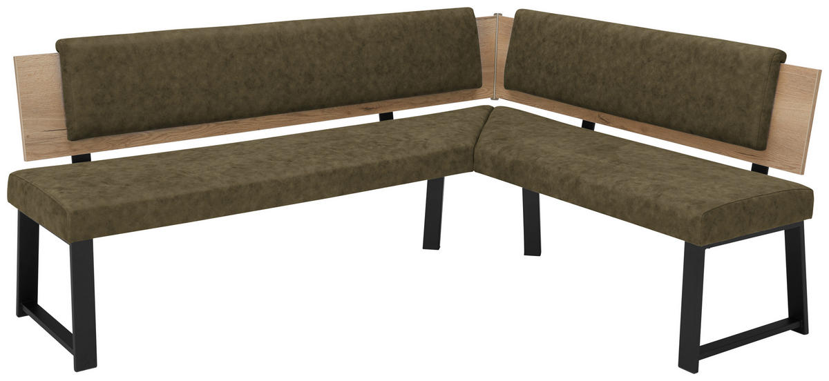 ECKBANK 200/160 cm  in Olivgrün  - Schwarz/Olivgrün, MODERN, Holzwerkstoff/Textil (200/160cm) - Venda