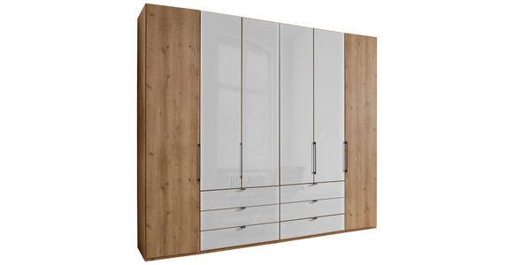 FALTTÜRENSCHRANK 250/236/58 cm 6-türig Weiß, Eiche Bianco - Schieferfarben/Eiche Bianco, KONVENTIONELL, Glas/Holzwerkstoff (250/236/58cm) - Dieter Knoll