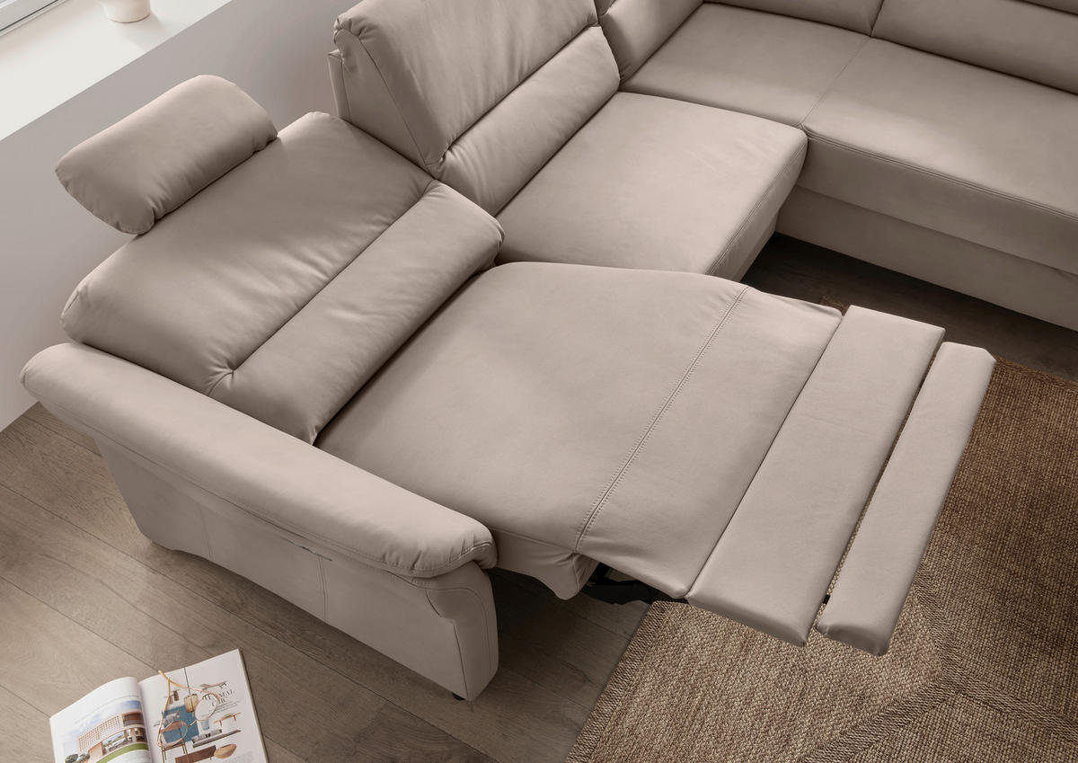 ECKSOFA in Lederlook Beige  - Beige/Schwarz, Modern, Holz/Textil (266/190cm) - Livetastic