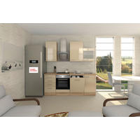 KÜCHENBLOCK 220 cm   in Kaschmir  - Kaschmir/Edelstahlfarben, MODERN, Glas/Holzwerkstoff (220cm) - FlexWell