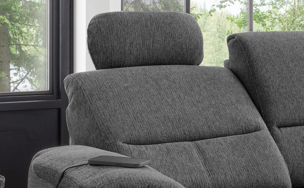 ECKSOFA in Chenille Anthrazit  - Chromfarben/Anthrazit, Konventionell, Textil/Metall (292/165cm) - Livetastic