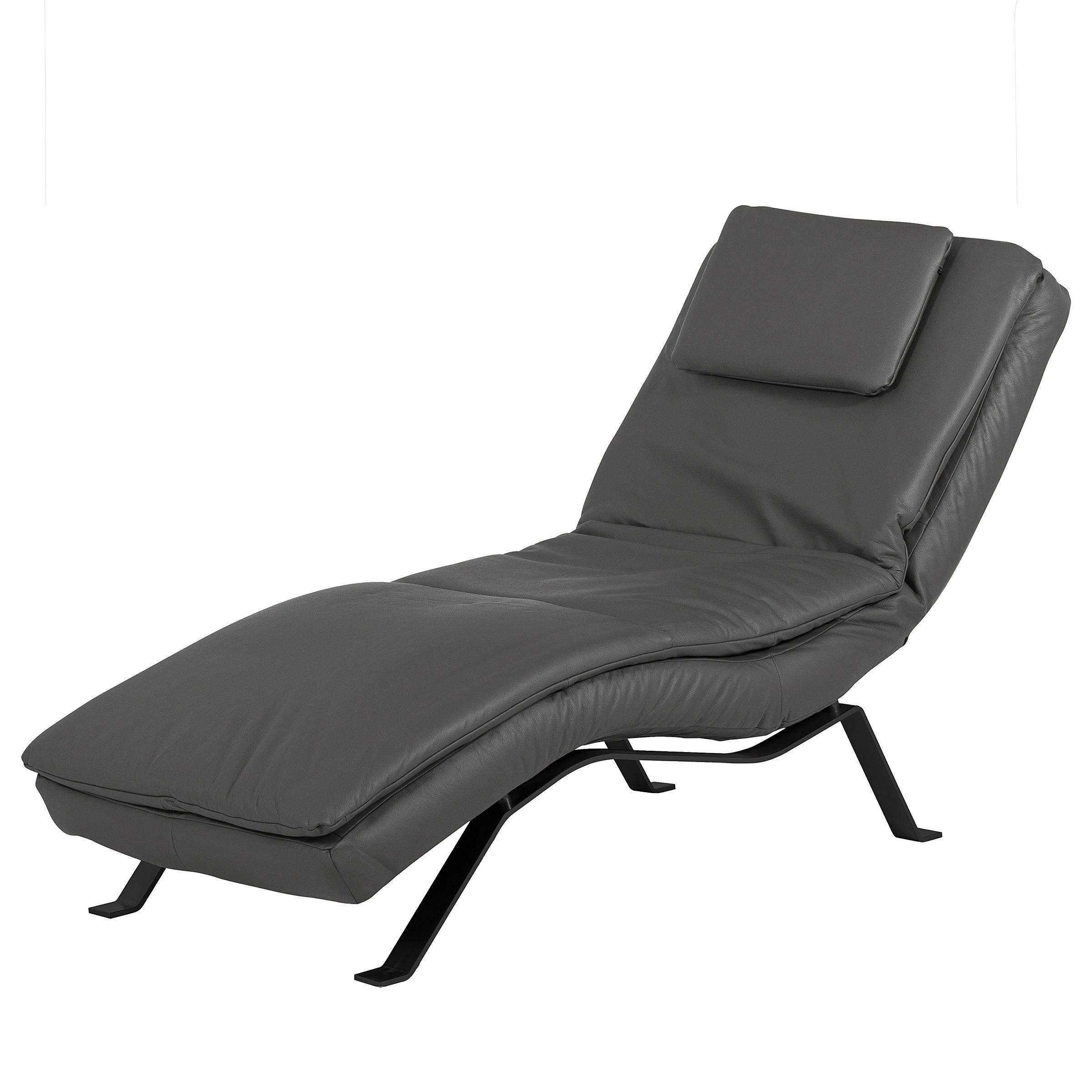 RELAXLIEGE in Echtleder Anthrazit  - Anthrazit/Schwarz, Design, Leder/Metall (65/95/171cm) - Celina Home